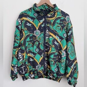 Bogari vintage silk full zip bomber jacket chain ship nautical oversized 90s M